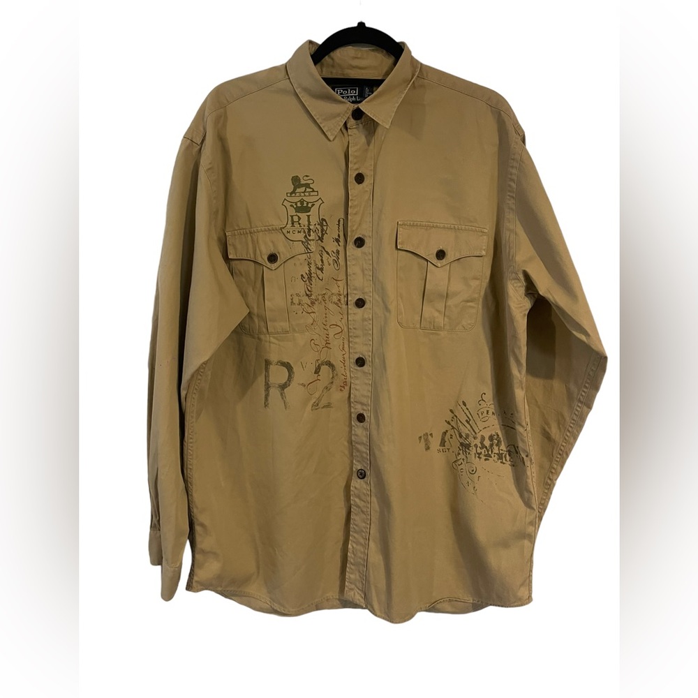 VTG POLO RALPH LAUREN STENCIL DESIGN LONG SLEEVE BUTTON SHIRT SIZE L